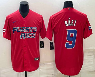 Men%27s Puerto Rico Baseball #9 Javier Baez 2023 Red World Baseball Classic Stitched Jersey->2023 world baseball classic->MLB Jersey